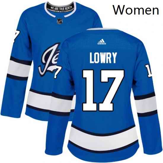 Womens Adidas Winnipeg Jets 17 Adam Lowry Authentic Blue Alternate NHL Jersey